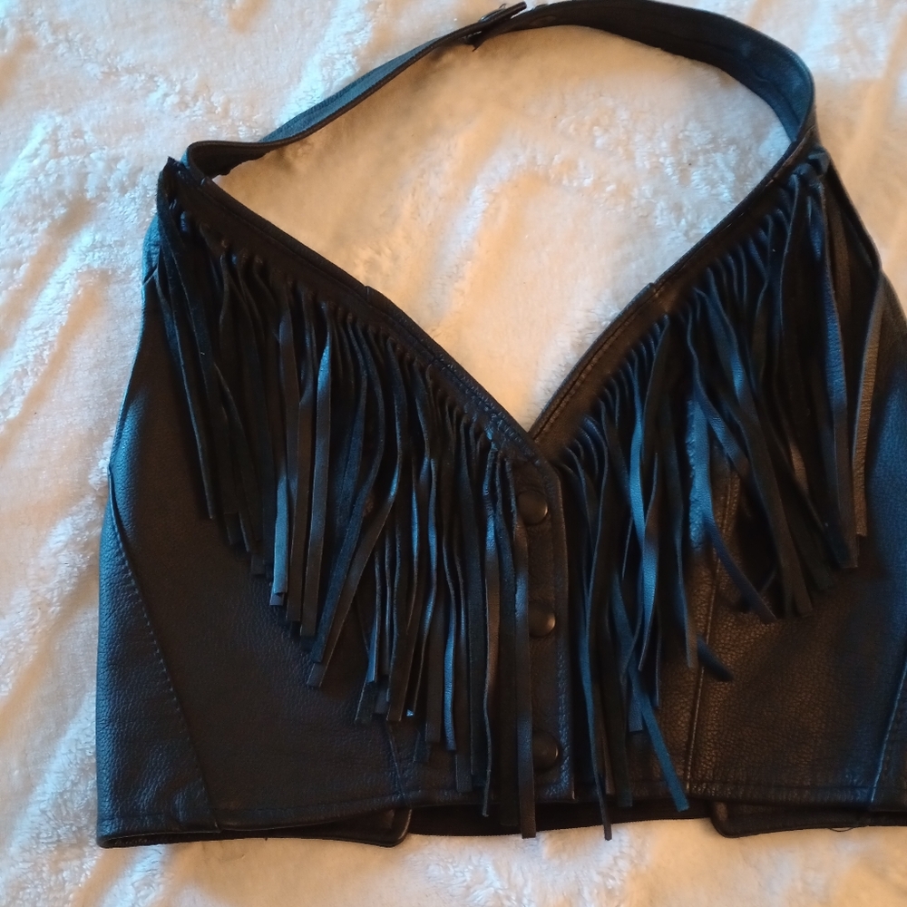 Leather chaps and halter top